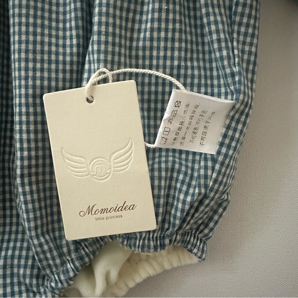 Momoidea 9-12 Months Baby Girl Gingham Bow Bubble Romper Bonnet Set - Picture 3 of 7